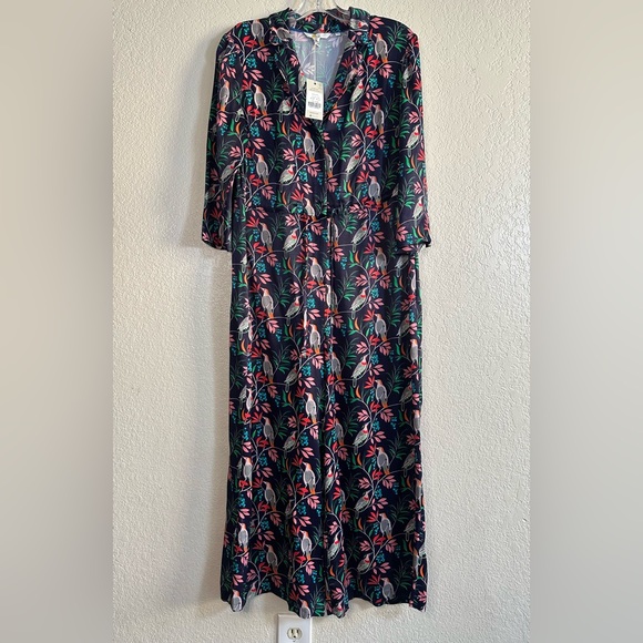 Boden Jumpsuit V-Neck Tropical Birds Drawstring Wide Leg Cropped Relaxed 8P - Picture 13 of 16